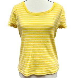 Lauren Ralph Lauren Green Label Striped Tee M Yellow White LRL Embroidered Logo